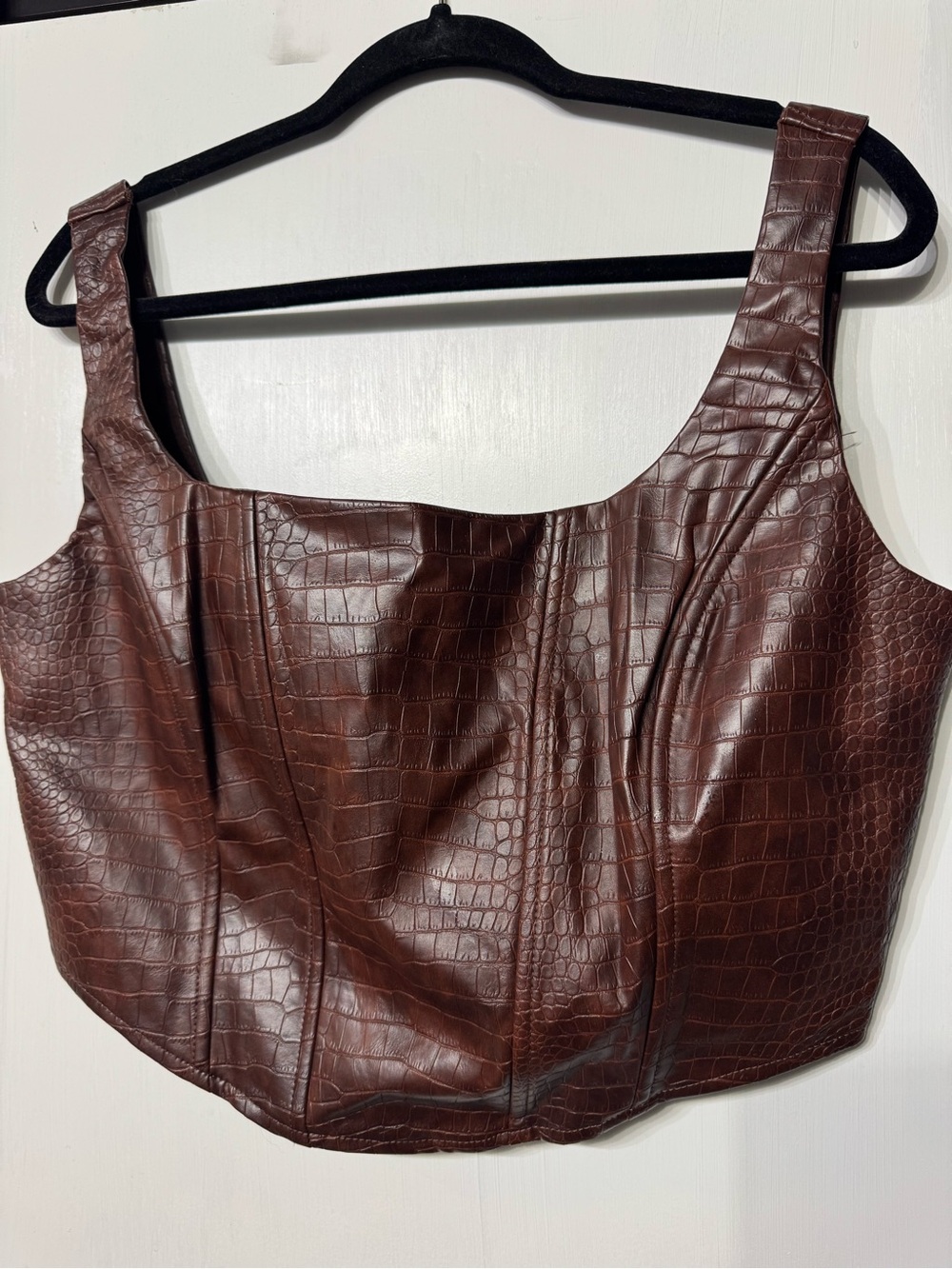 miami Chocolate Brown Faux-Croc Crop Top